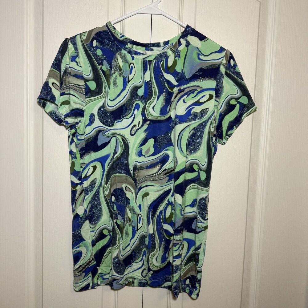L'Agence Short Sleeve Ressi Tie Dye Swirl T-Shirt  Blue Mint Green Size Large